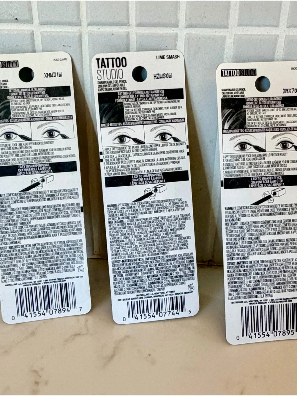 Maybelline NEW Tattoo Studio 36 Hour Gel Eye Liners. Bronze/Rose/ Lime